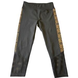 Sz XL BSP BETTER SPORTS PERFORMANCE Black Gold Graphic Mesh Calf Active Leggings